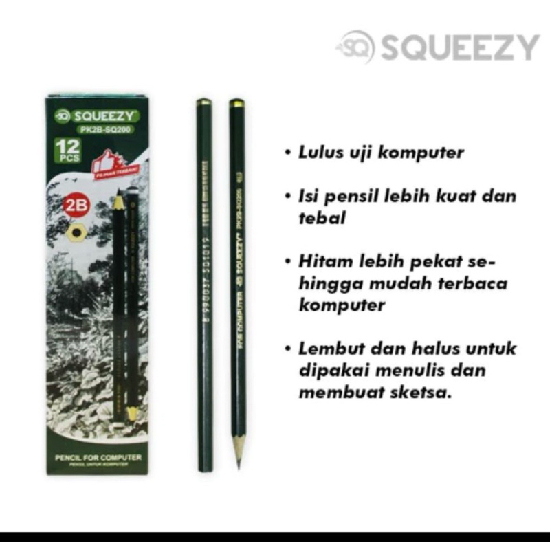 

PENSIL 2B SQUEEZY SQ-200 / PENSIL KAYU 2B / PENSIL UJIAN ( PAK / 12 PCS )