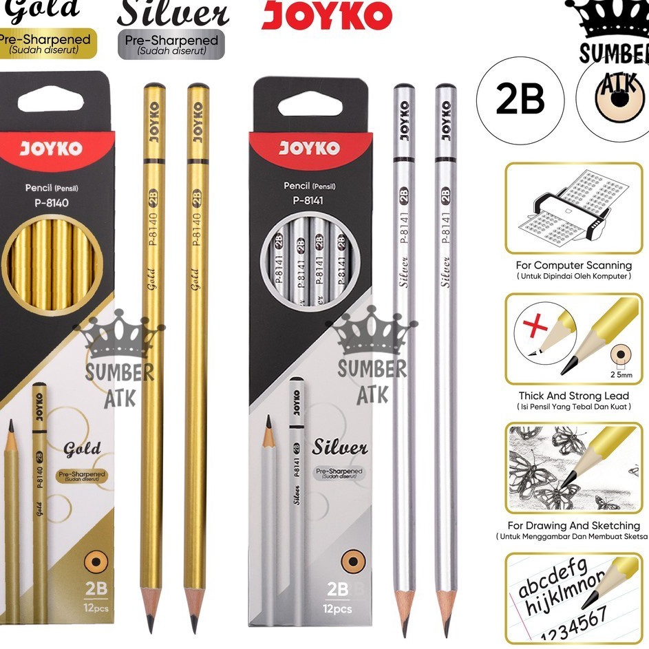 

PRODUCT IMPOR Pencil Pensil P814 Gold P8141 Silver 2B 1 BOX 12 PCS