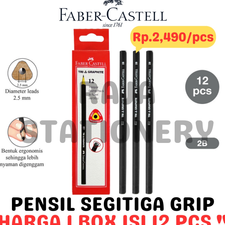 

GROSIR FABER CASTELL TRIANGULAR PENCIL 2B GRAPHITE TRI BLACK PENSIL KAYU FABER SEGITIGA TRI GRAPHITE 2B HITAM ORIGINAL ORI LUSIN BOX 12PCS