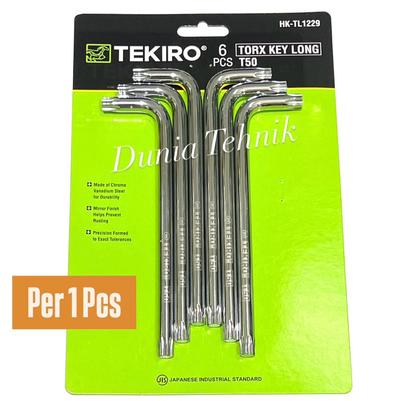 Kunci L Bintang T50 TEKIRO Satuan Torx Key Long T 50 Kunci L Bintang T-50 Tanpa Lubang Kunci L Set B