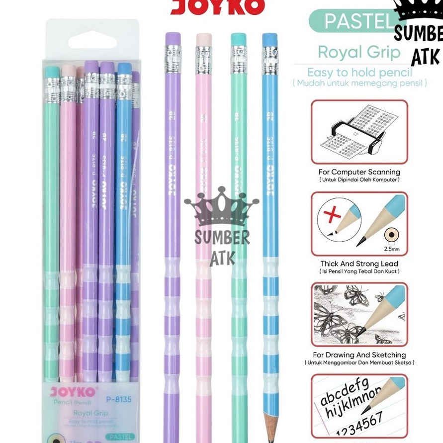 

BURUAN ORDER GAN Pencil Pensil P8135 Royal Grip Pastel 2B With Eraser 1 Box 12 Pcs