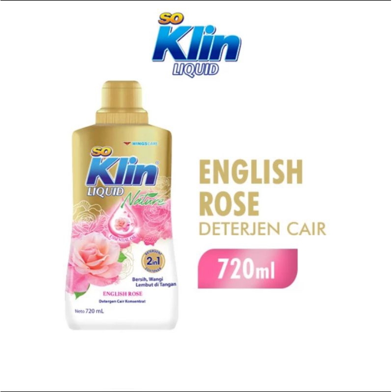 Soklin Deterjen Cair English Rose Bersih Wangi Lembut Botol 720 ml