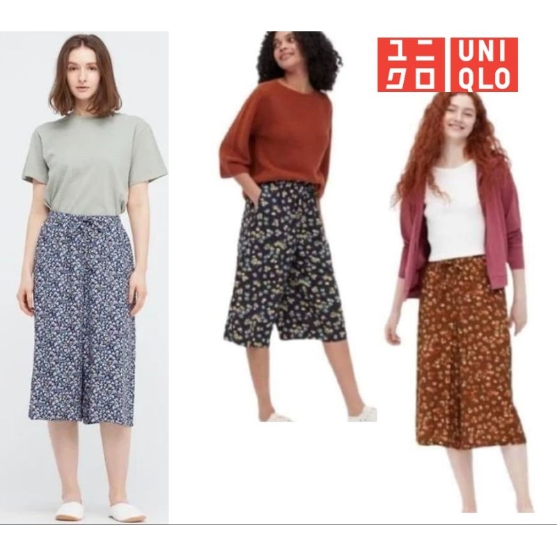 Celana kulot wanita motif Bunga  uniqlo 3/4 branded