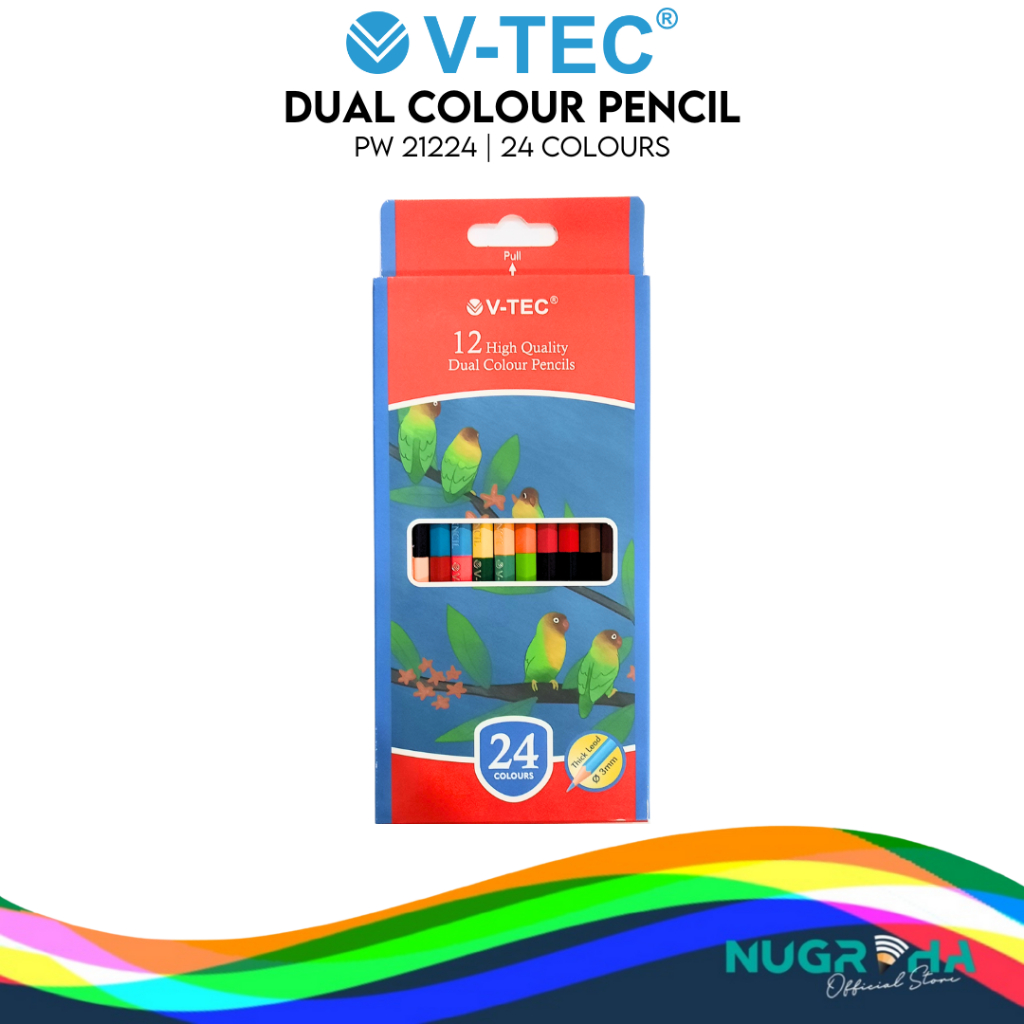 

V-TEC PENSIL WARNA PW 21224 ISI 12 UJUNG GANDA 24 WARNA HIGH QUALITY COLOUR PENCIL HEXAGONAL