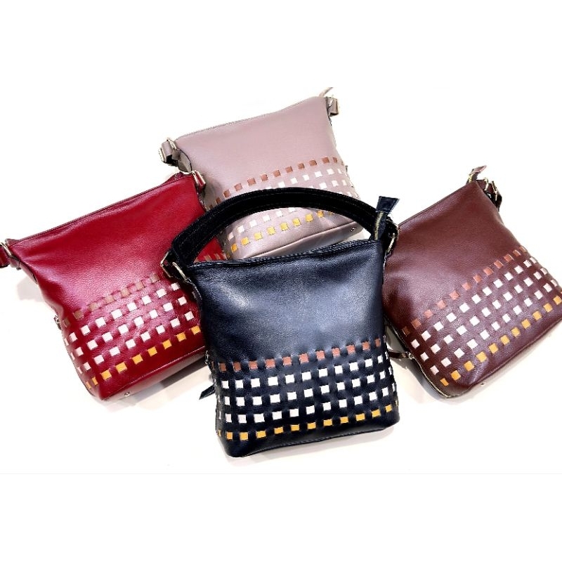 tas selempang wanita papirut kulit sapi asli garut motif dadu tas viral murah tas lokal garut