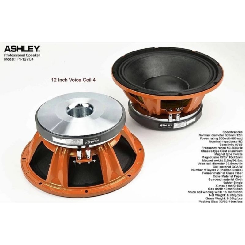 SPEAKER COMPONENT ASHLEY F1-12C4 SPEAKER 12INCH VC 4 INCH