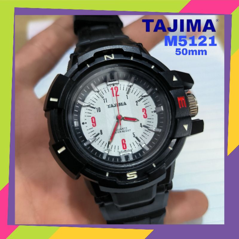 Jam Tangan Analog Tajima Pria M5121 Water Resistant 50mm Free Baterai Cadangan