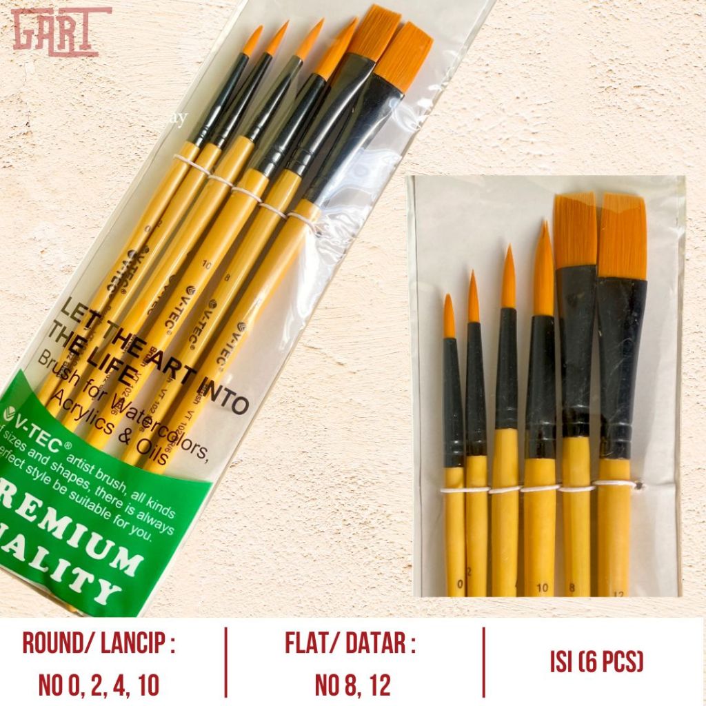 

6PCS KUAS LUKIS ( V - Tec ) - Painting Acrylic Brush - Kuas Cat Lukis Bahan Nylon Halus dan Kasar