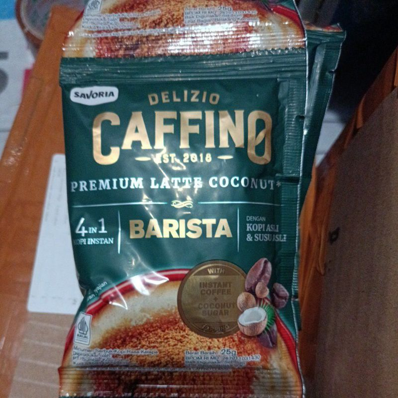 

Kopi Caffino Barista coconut 25gr premium latte 1 renteng isi 10 sachet