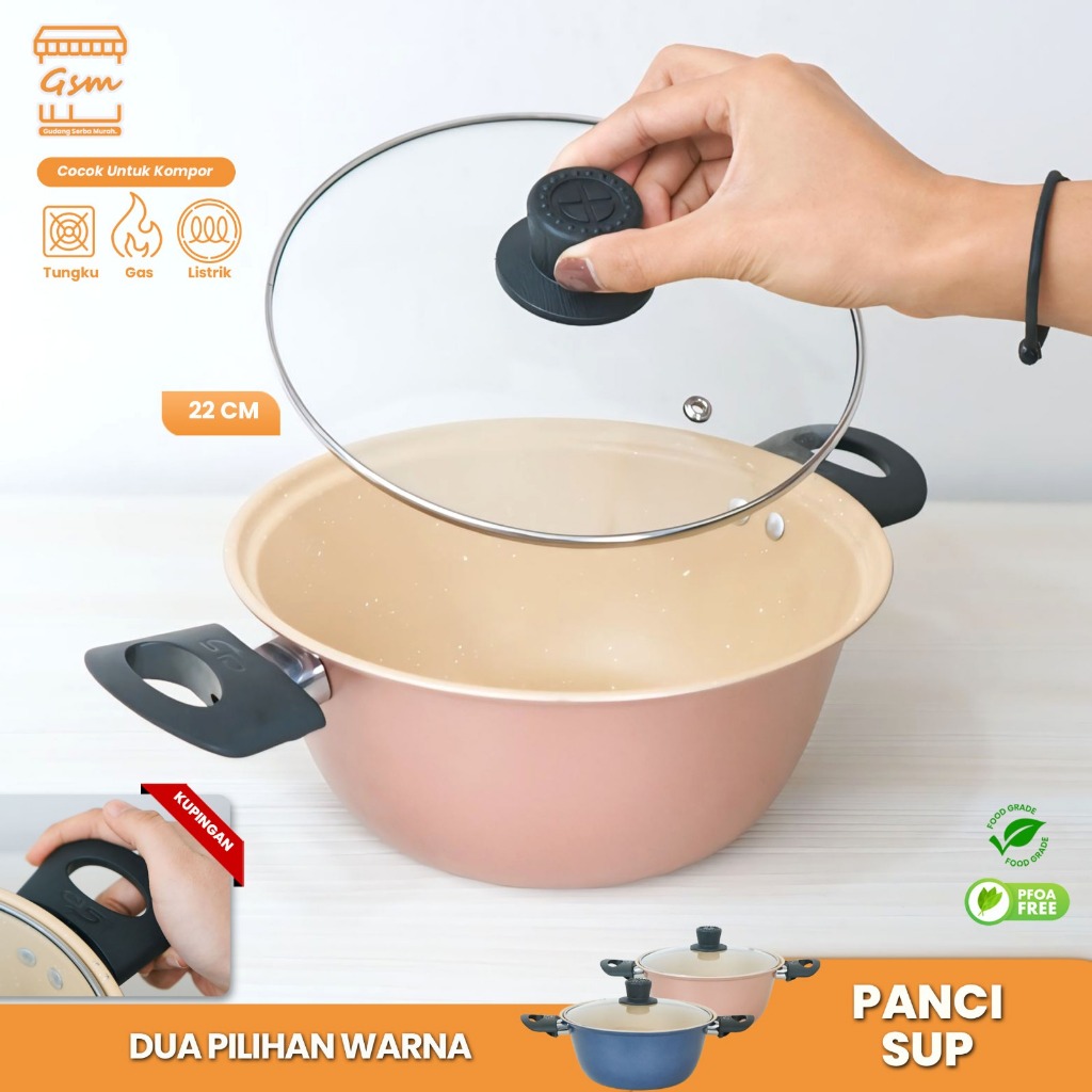 GSM Panci Sop Enamel 22cm Panci Soup Wok Pan Enamel