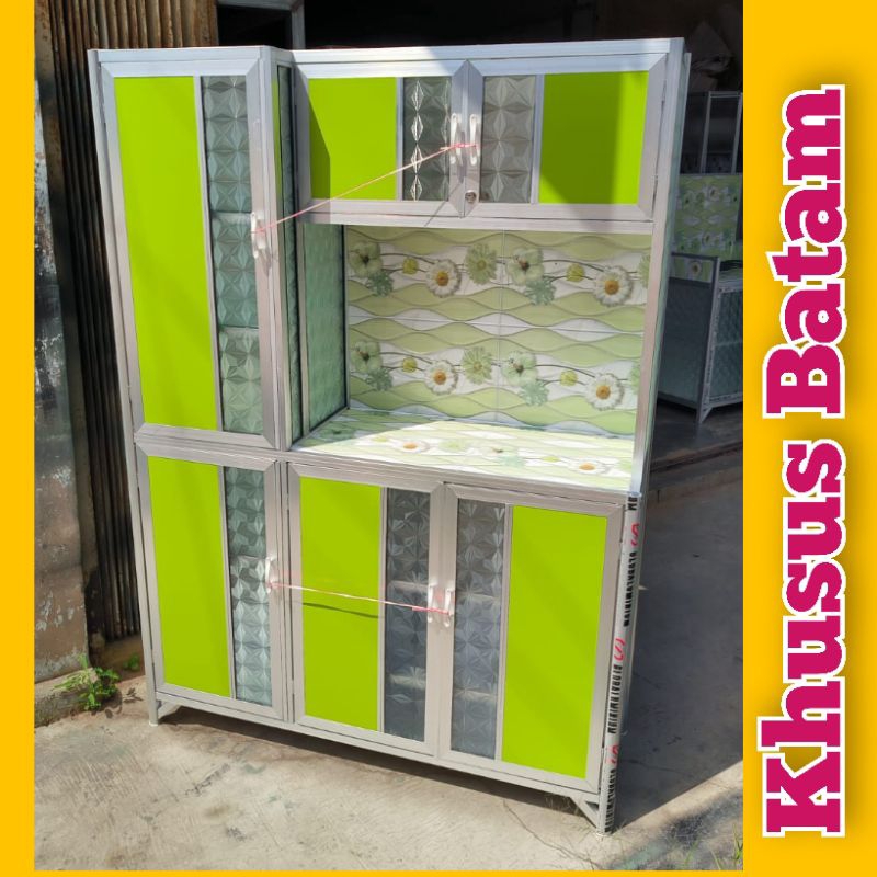 Lemari Piring aluminium Warna beroda keramix box motif/Lemari Rak piring 3pintu/lemari dapur(KHUSUS 