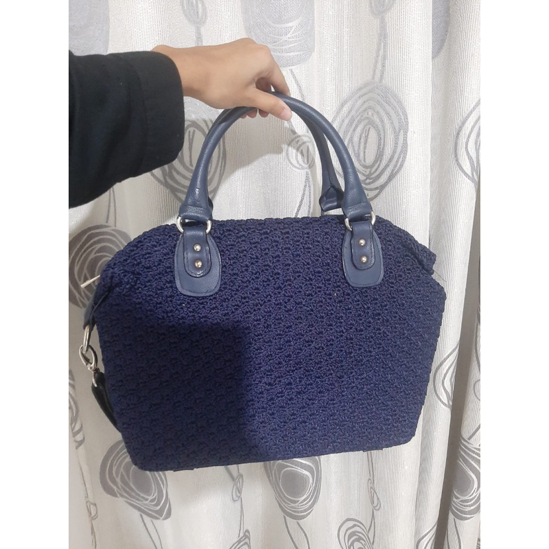 preloved tas biru kain rajut