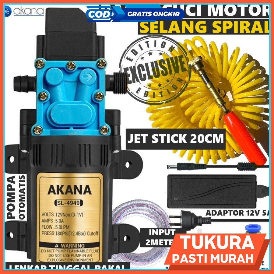 Paket Lengkap Alat Cuci Motor & Mobil POMPA NIKUMA/HIU - Selang Spiral
