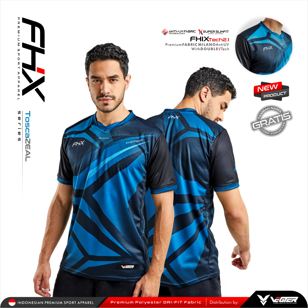 Jersey Badminton/Running/Workout CUSTOM-FHIX Series Full Print |Premium Dryfit-Tosca Zeal