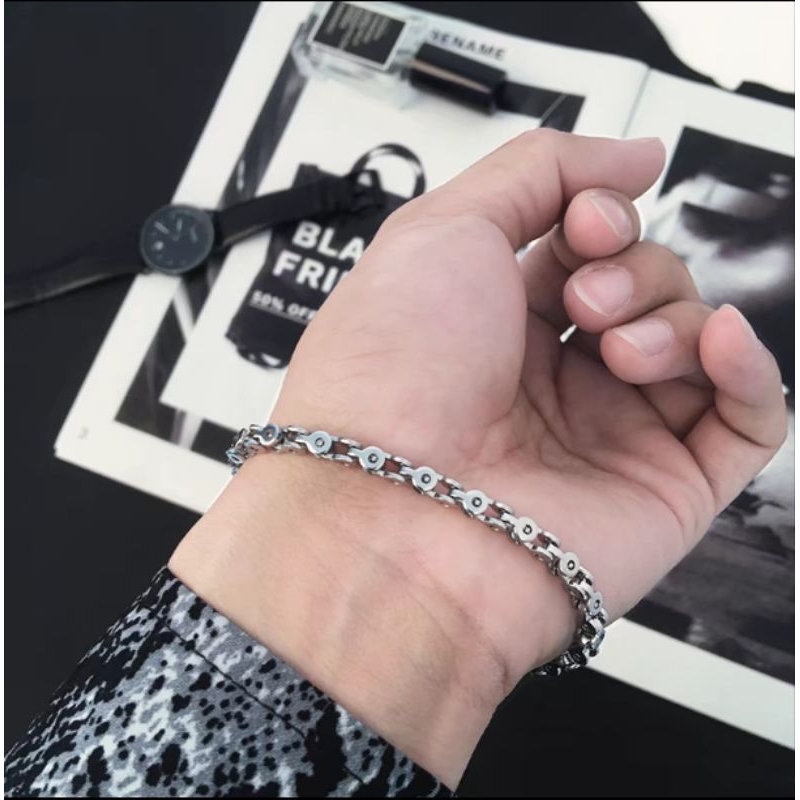 Gelang rantai sepeda motor kepribadian hipster asli untuk siswa pria dan wanita, sederhana, bersahaj