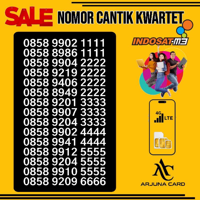 Nomor Cantik indosat 1111 2222 3333 4444 5555 6666 Seri Kwartet