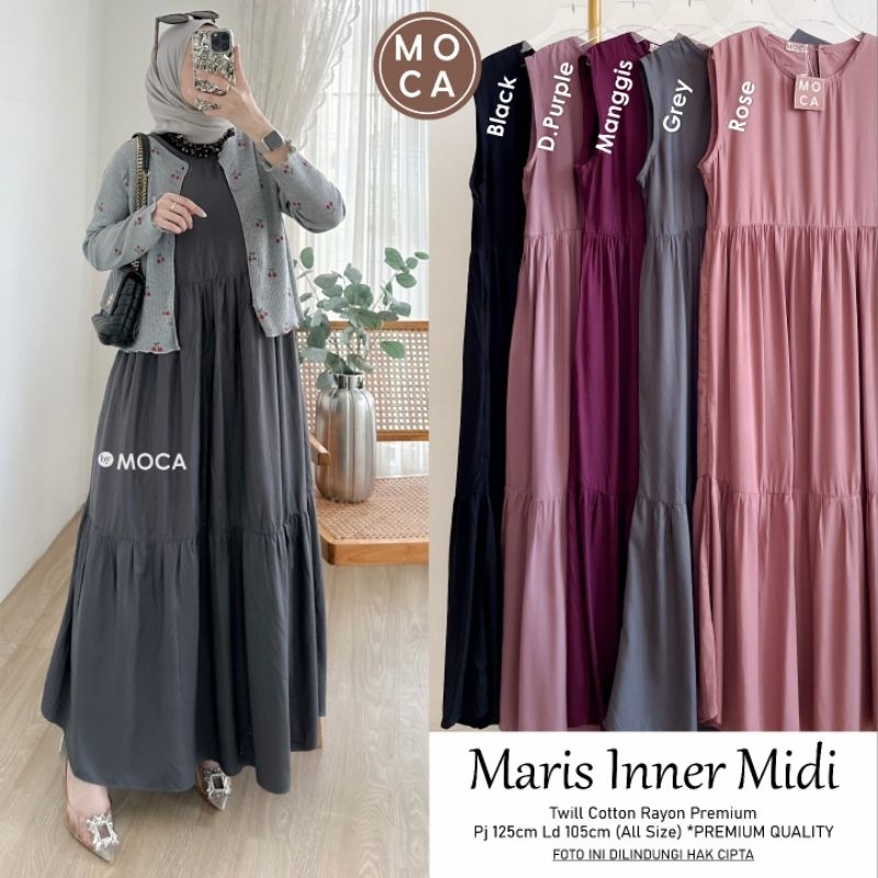 DRESS TANPA LENGAN INNER POLOS BAHAN RAYON MARIS INNER MIDI