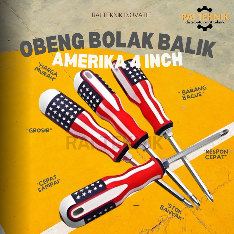 obeng amerika 4" obeng bolak balik obeng amerika screwdriver