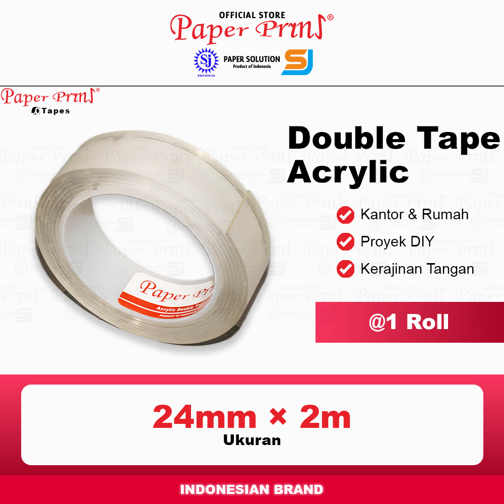 

Double Tape Nano Bening Acrylic 1 Inch Paperpryns 24mm x 2 metre (@1 Roll)