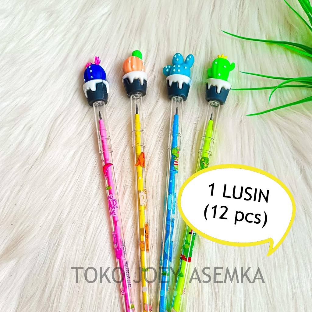 

(12 PCS) PENSIL SUSUN KAKTUS CACTUS BENSIA LANTU PENCIL BISA DIISI ULANG PENSIL PELURU