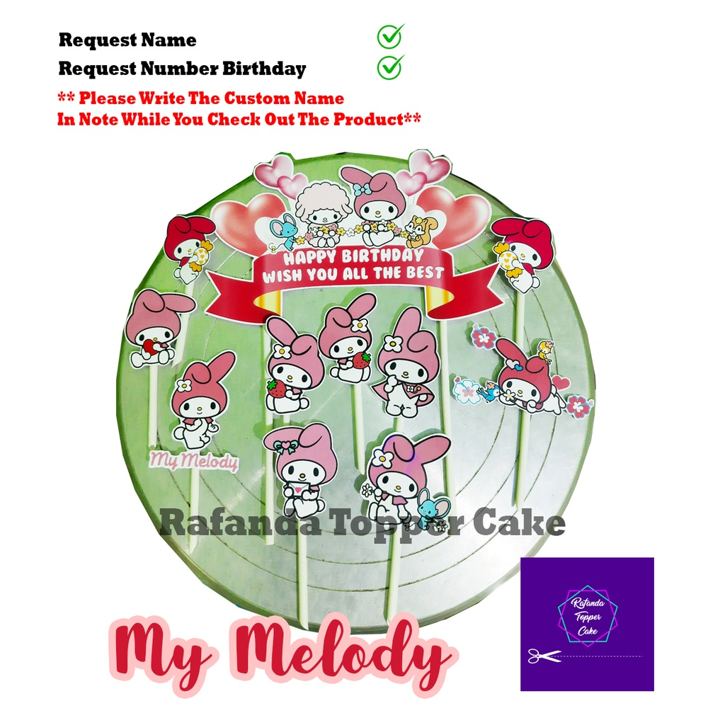 Topper kue ulang tahun toper ultah My Melody custom nama
