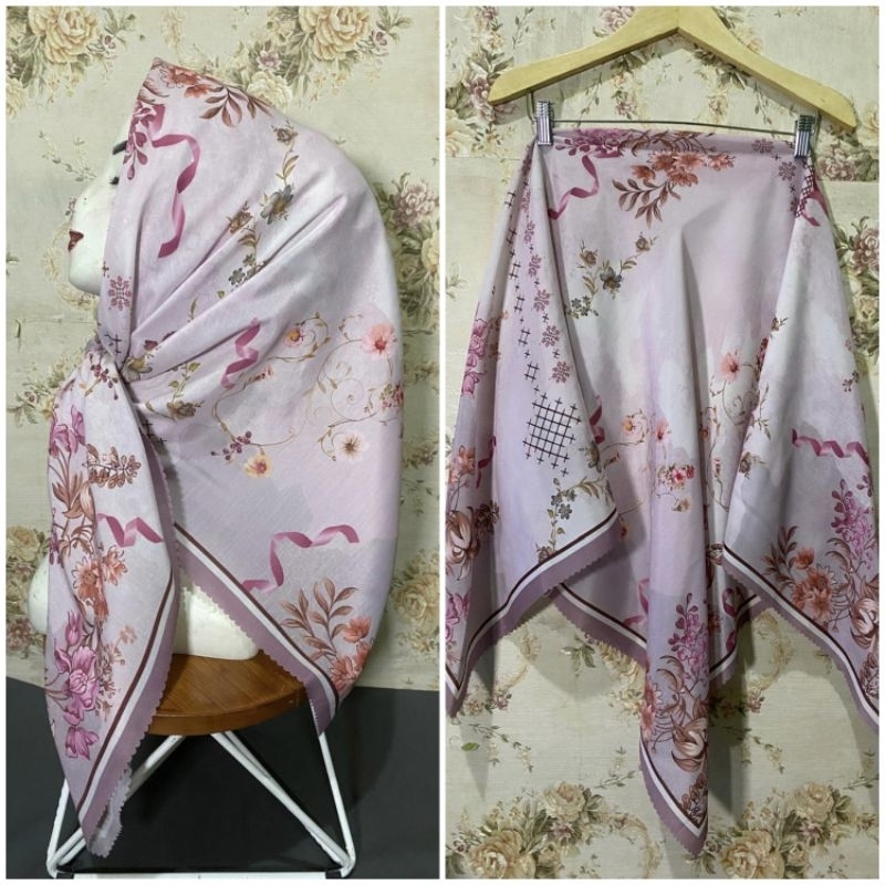 HIJAB SEGI EMPAT VOAL MOTIF SUBLIME KODE 303 PINK MUDA