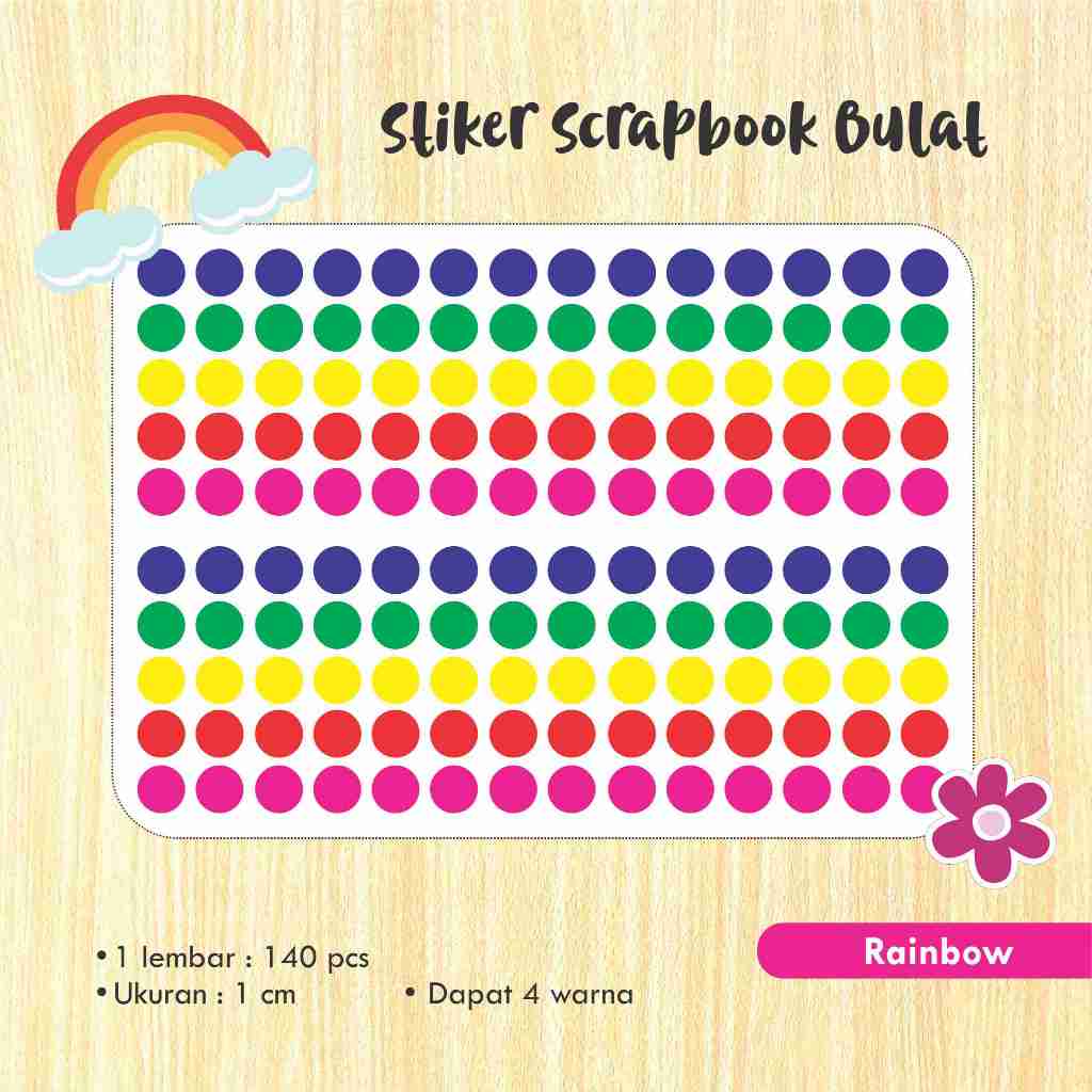 

[140 pcs] Stiker Scrapbook Warna Bulat 1 cm 5 warna