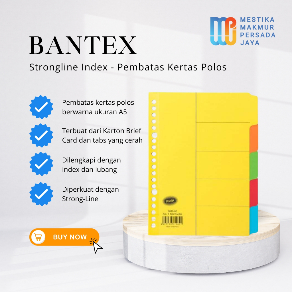 

Bantex Reinforced Tabs | Pembatas Kertas A5 Polos Warna Warni | Pembatas Buku Pembatas Binder | 8610
