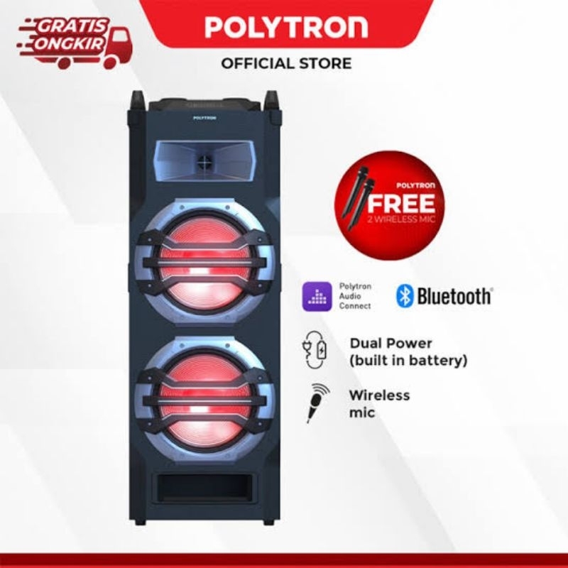 POLYTRON PORTABLE SPEAKER PTS 12KF25 PTS12KF25 DUAL POWER AC BUILT IN BATTERY HANDLE RODA INDOOR OUT