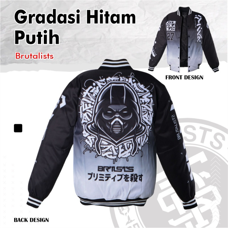 Jaket Baseball Varsity jacket Pria Wanita Printing GRADASI HITAM PUTIH