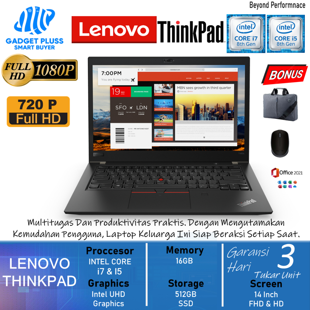 Laptop Lenovo Thinkpad T480 intel Core i7 8650U 8GB 512GB SSD 14 Inch FHD Windows 11 Home
