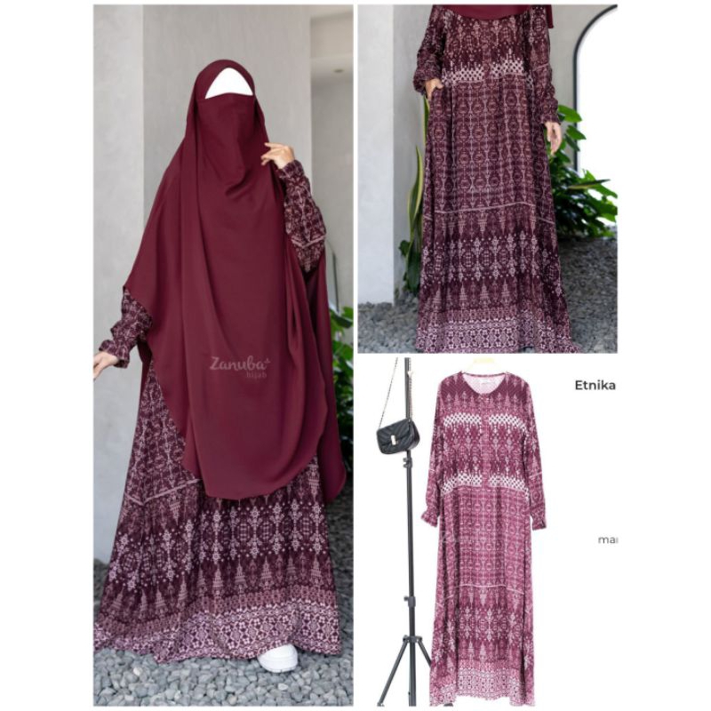 Etnika dress by zanuba hijab | gamis rayon motif etnik | gamis etnik zanuba hijab