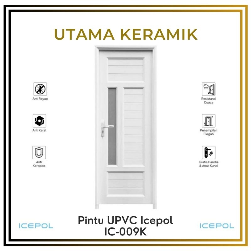 Pintu kamar mandi UPVC kaca Icepol IC 009K putih - Pintu kamar mandi UPVC kaca putih