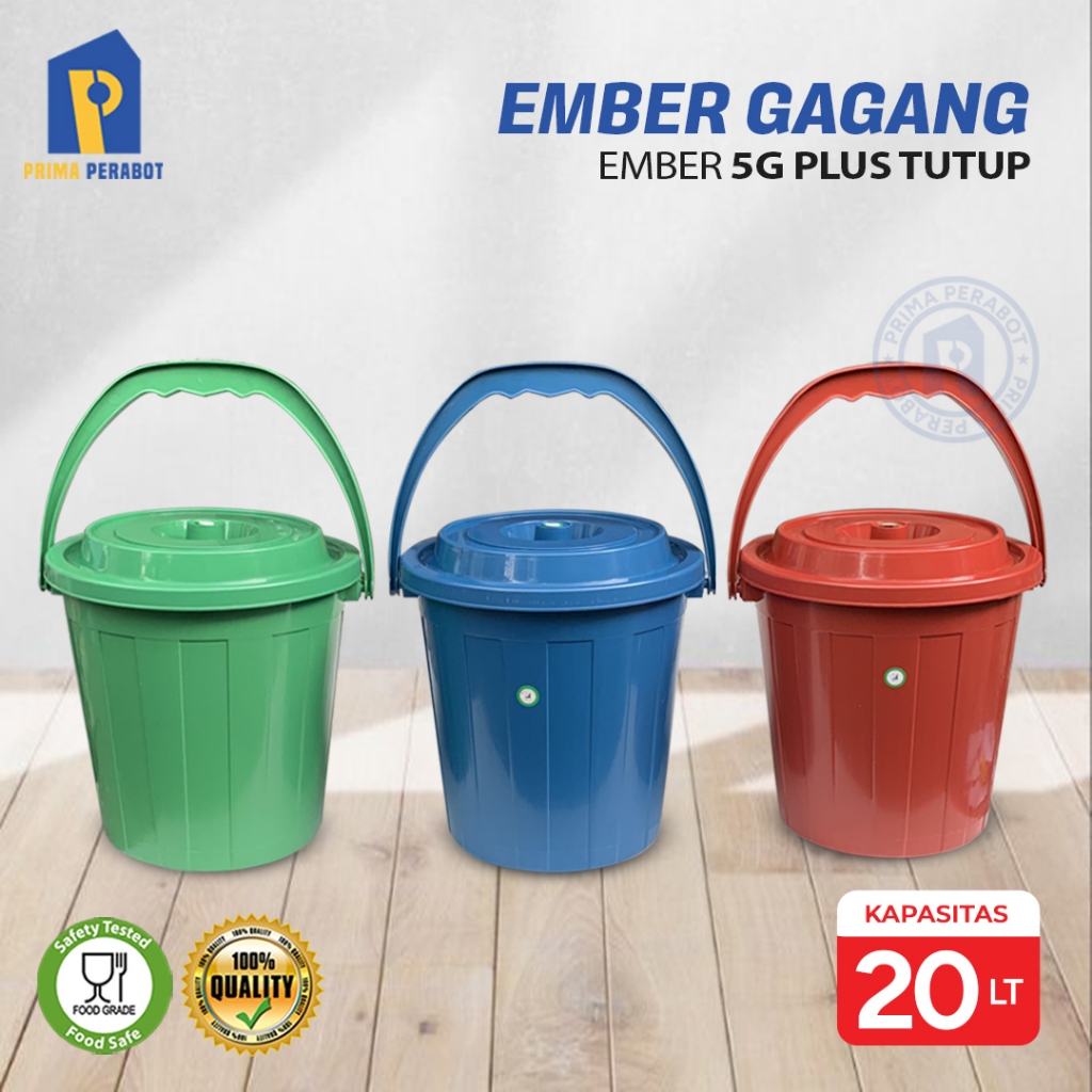 SHp2 Ember Gagang 20 Liter Ember Air Plastik Polos Warna Tutup 5GL