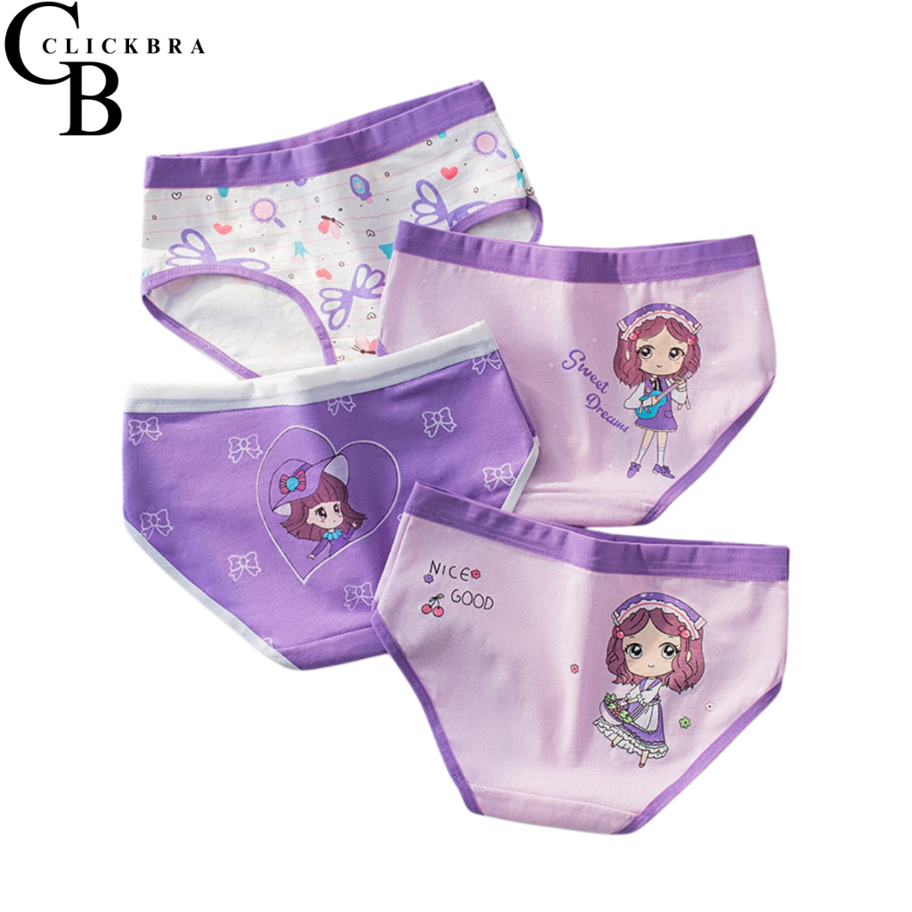 CLICKBRA | CD1822 Celana Dalam Segitiga Anak Perempuan CD Katun Motif Kartun Girl Ungu Purple Lucu