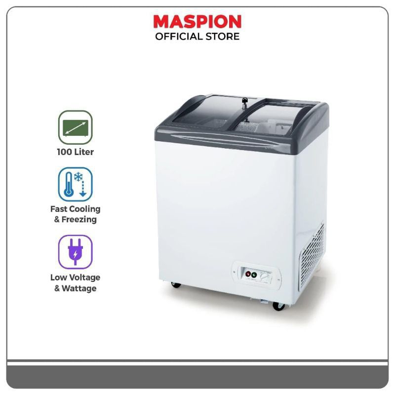 Chest Freezer Box MASPION 100 Liter UFH-100 C | Freezer Pintu Sliding Kaca