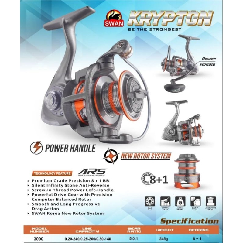 Reel Pancing Spinning Power Handle 3000 Swan Krypton