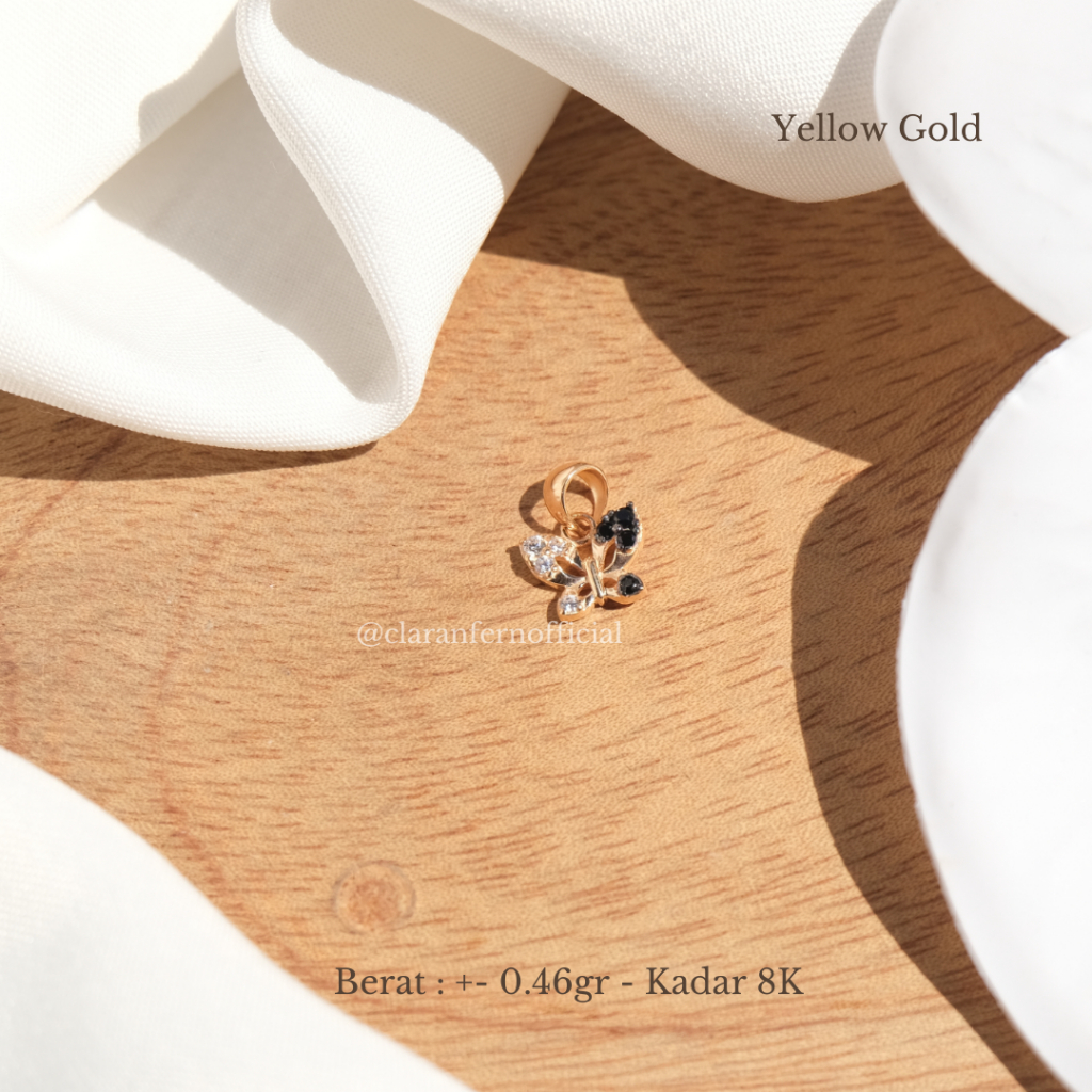 CLARA AND FERN Liontin emas kupu permata putih dan hitam 8K