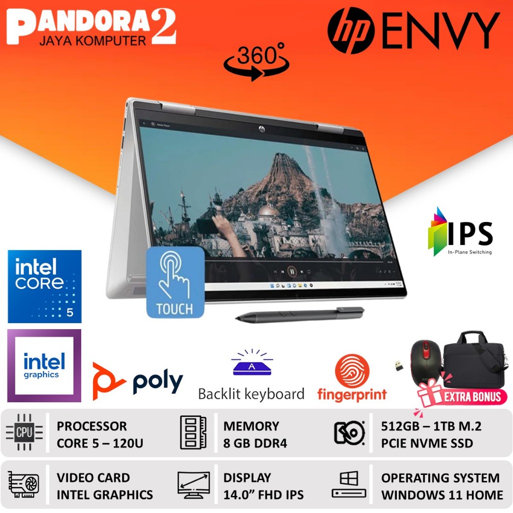 HP ENVY X360 14 Intel 10-Core 5 120U 1TB SSD 8GB 2IN1 Laptop Touchscreen IPS FHD
