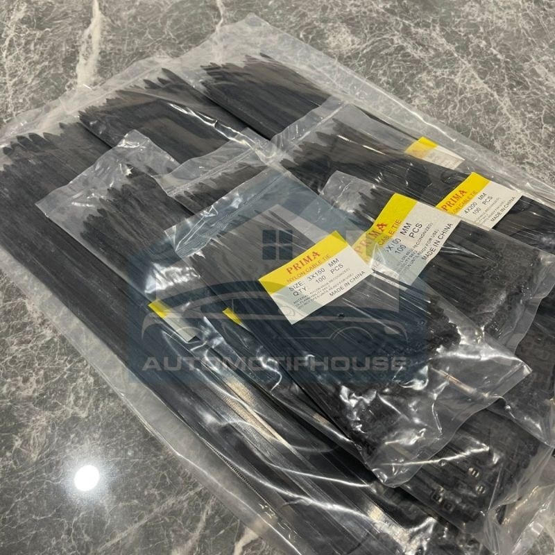 

Kabel Ties/ Pengikat Kabel Prima (Putih/ Hitam) 100mm/ 150mm/ 200mm/ 250mm/ 300mm