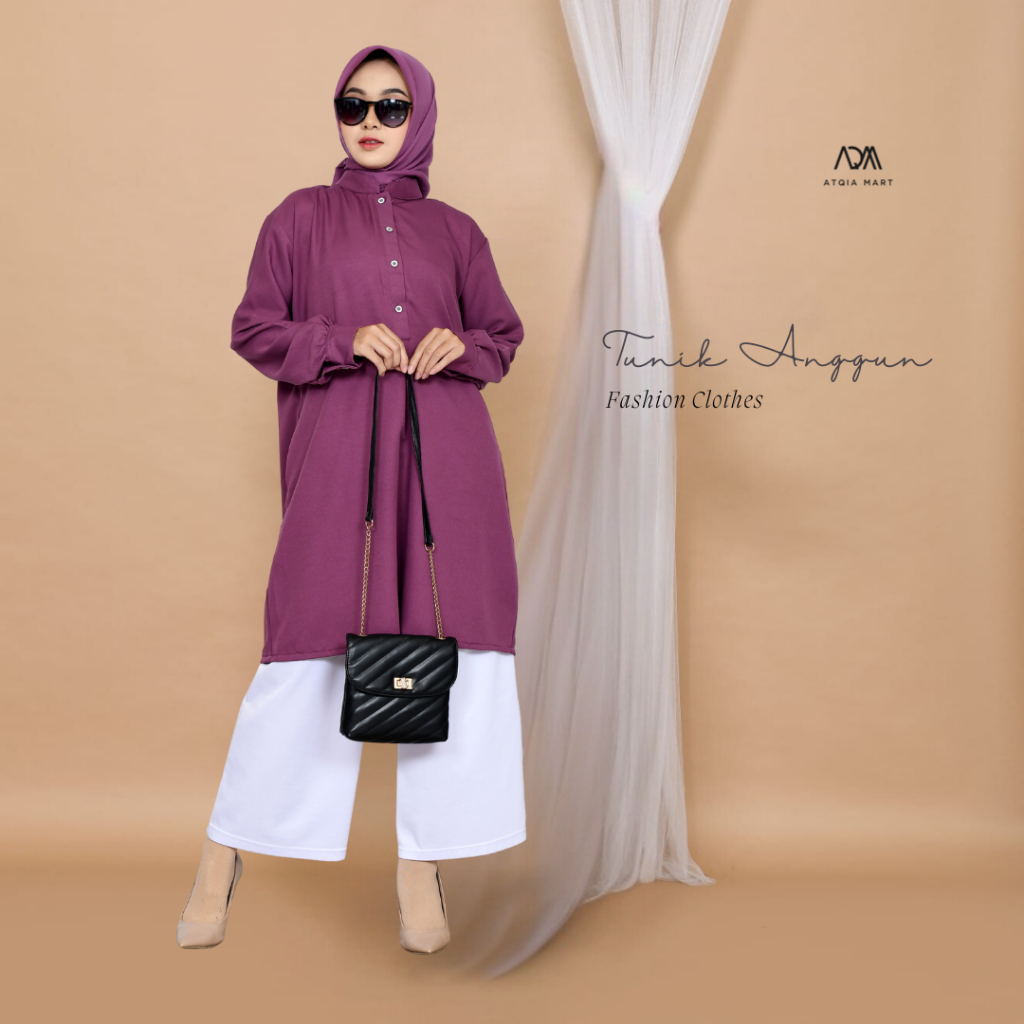 Atqia Mart _Tunik Anggun Atasan Wanita Material Jatuh Lembut Warna Lavender