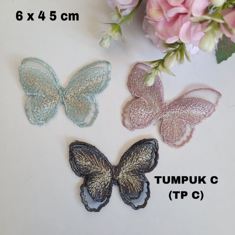 RENDA BORDIR KUPU TUMPUK / EMBLEM PATCH KUPU / KUPU TUMPUK BORDIR / RENDA KUPU DOUBLE LAYER