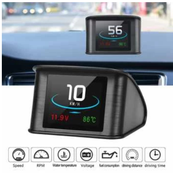 Speedometer HUD Mobil Real Time OBD2 HUD Mobil OBD2 On-board P10 - Black