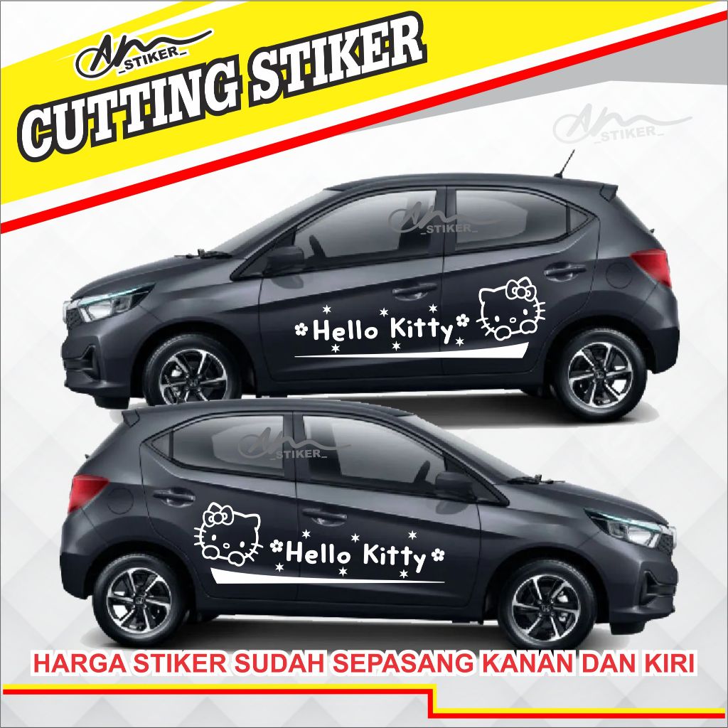 CUTTING STIKER MOBIL STRIPE LIST HELLO KITTY HONDA BRIO 01
