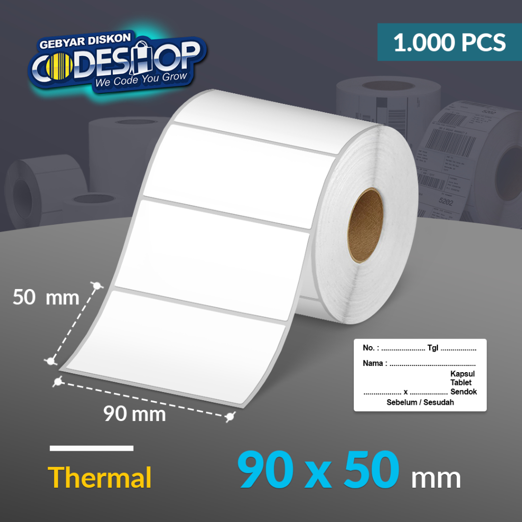 

Codeshop Label Thermal 90 x 50 mm 1 Line Stiker Printer Barcode Core 1 Inch Isi 1000 Pcs