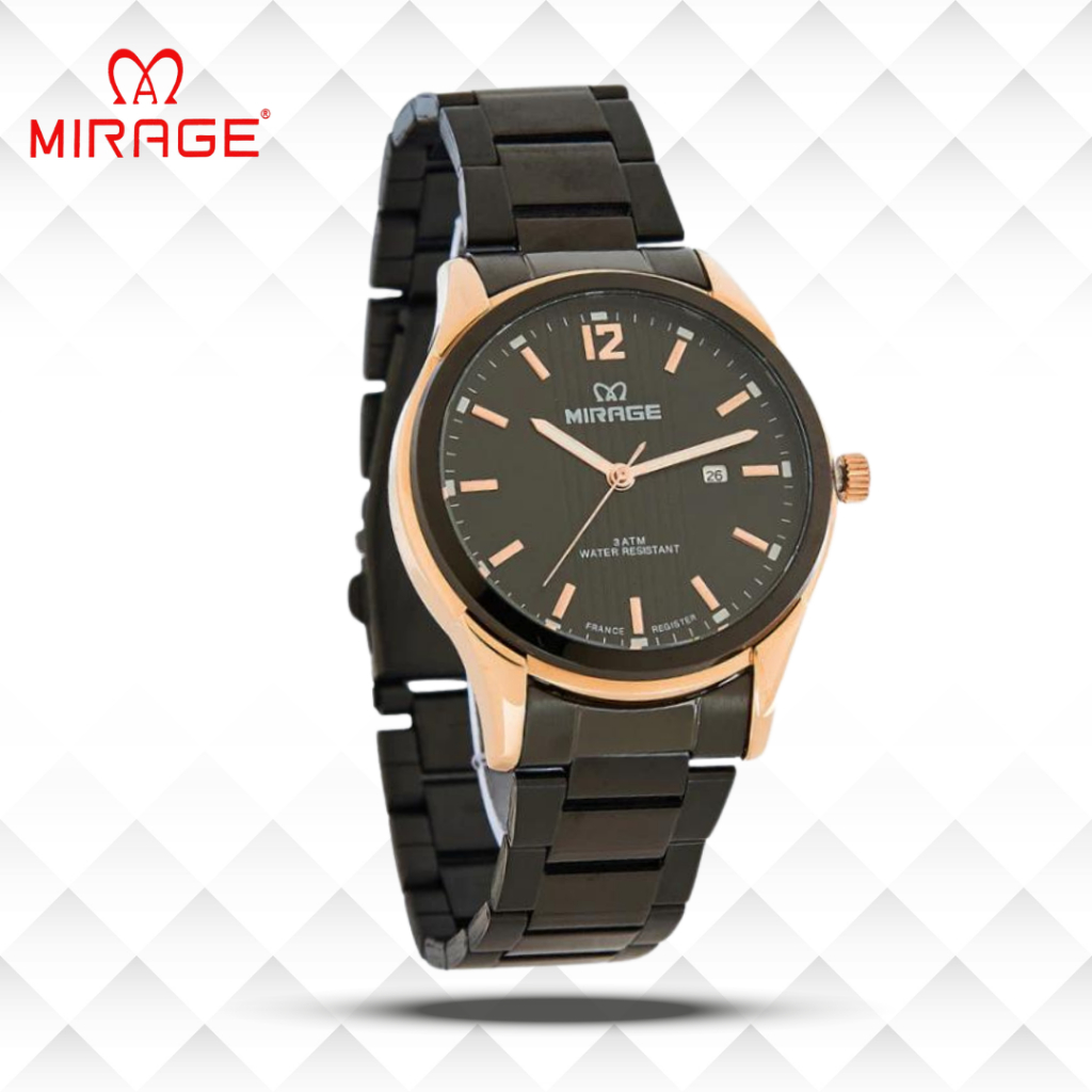 Mirage Jam Tangan Pria Analog 7570 M Black Rose Gold Original Stainless