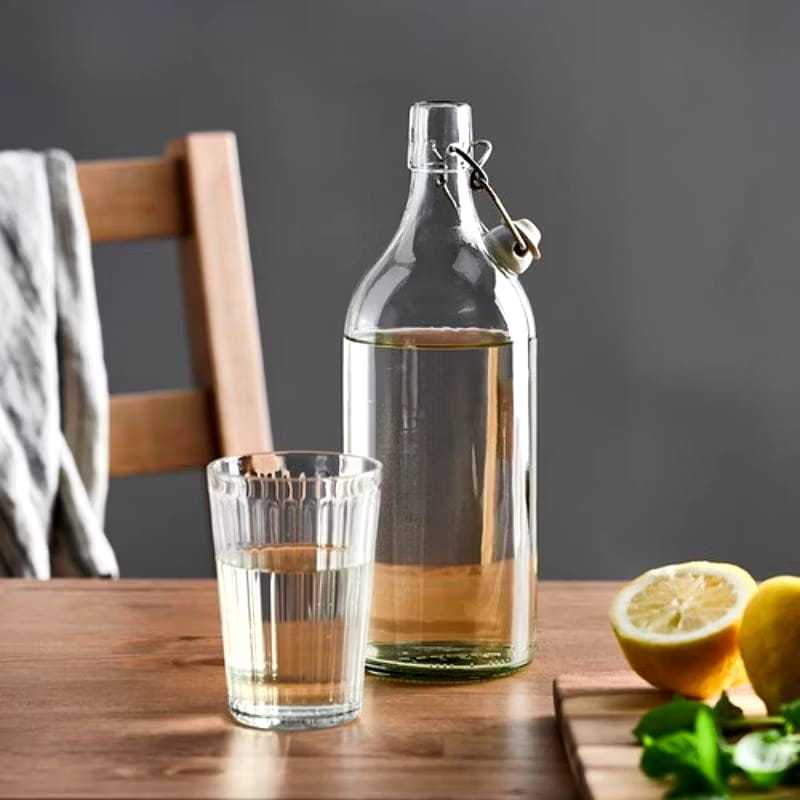 IKEA KORKEN BOTOL kaca bening 1L dan 500 ml tempat air minum dengan penutup botol anti tumpah / boto