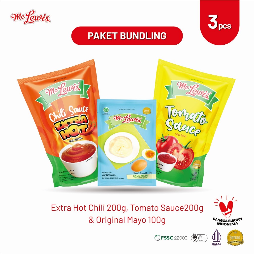 

[Paket Bundle] Mc Lewis Extra Hot 200gr + Mc Lewis Tomat Premium 200gr+ Mc Lewis Mayonnaise 100 gr