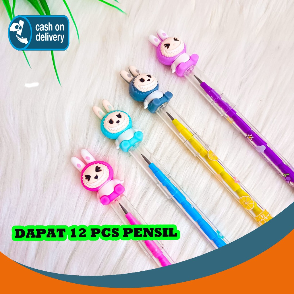 

SELUSIN (12 PCS) PENSIL SUSUN LABUBU POPMART THE MONSTER TASTY MACARONS KARAKTER KARTUN BENSIA PELURU REFILL BISA ISI ULANG KARAKTER UNIK MURAH PENCIL ALAT TULIS KANTOR SEKOLAH MURAH TERMURAH COD