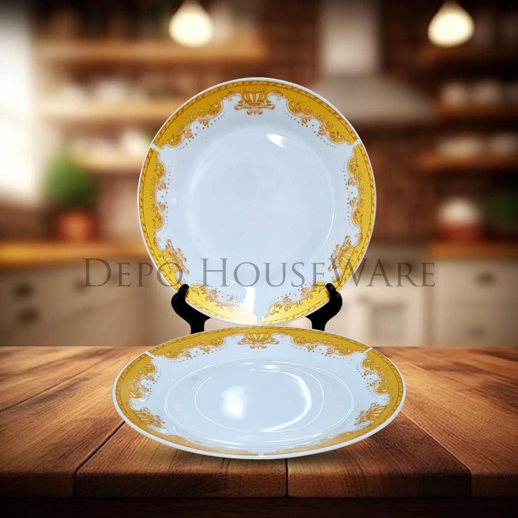Piring Cantik Elegan untuk Rumah & usaha / Piring Makan Ceper 9,5 inch Mahkota/ Piring Ceper / Pirin